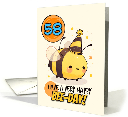 58 Years Old Happy Birthday Kawaii Bee with Birthday Hat card
