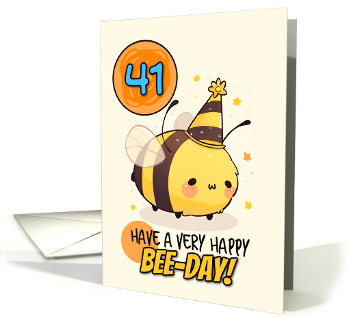 41 Years Old Happy Birthday Kawaii Bee with Birthday Hat card