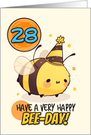 28 Years Old Happy Birthday Kawaii Bee with Birthday Hat card