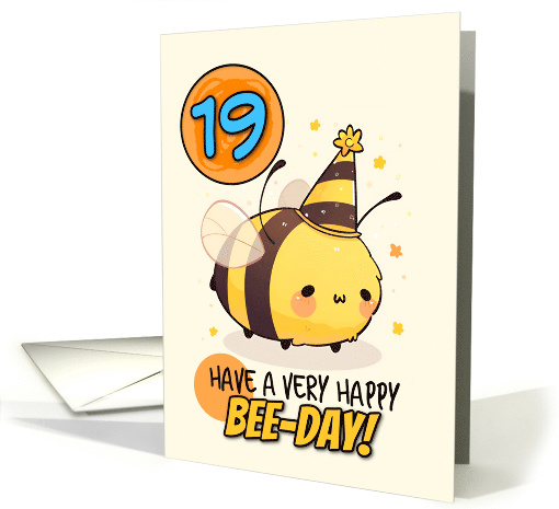 19 Years Old Happy Birthday Kawaii Bee with Birthday Hat card