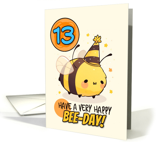 13 Years Old Happy Birthday Kawaii Bee with Birthday Hat card