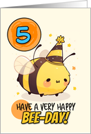 5 Years Old Happy Birthday Kawaii Bee with Birthday Hat card