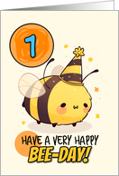1 Years Old Happy Birthday Kawaii Bee with Birthday Hat card