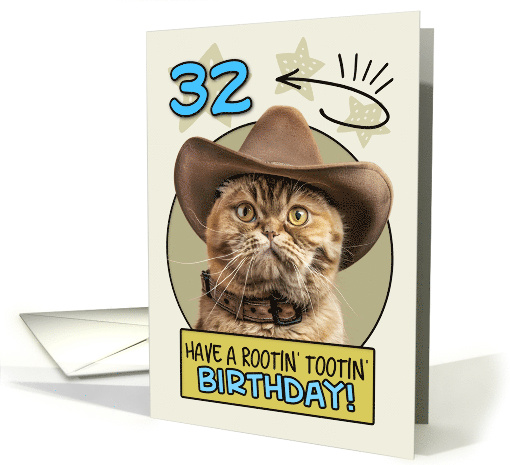 32 Years Old Happy Birthday Cat with Cowboy Hat card (1843976)