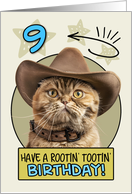 9 Years Old Happy Birthday Cat with Cowboy Hat card