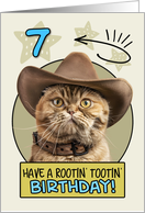 7 Years Old Happy Birthday Cat with Cowboy Hat card