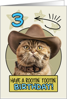 3 Years Old Happy Birthday Cat with Cowboy Hat card