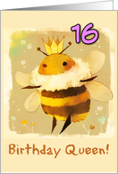 16 Years Old Happy Birthday Kawaii Queen Bee with Crown card