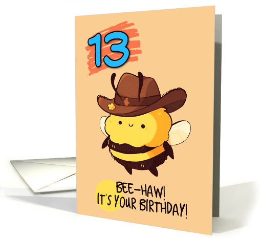 13 Years Old Happy Birthday Kawaii Bee with Cowboy Hat card (1844652)