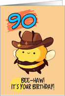 90 Years Old Happy Birthday Kawaii Bee with Cowboy Hat card