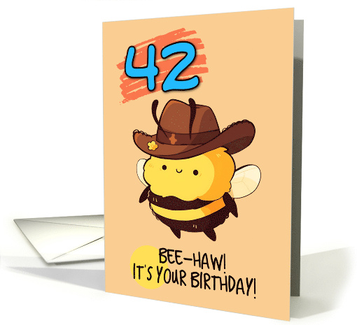 42 Years Old Happy Birthday Kawaii Bee with Cowboy Hat card (1844904)