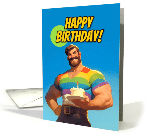 Happy Birthday Muscle Hunk is Rainbow Shirt card (1845386)