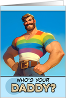 Happy Pride Bearded Muscle Hunk in Rainbow Shirt card