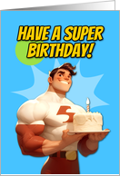 Happy Birthday Super Hero with Birthday Cake card