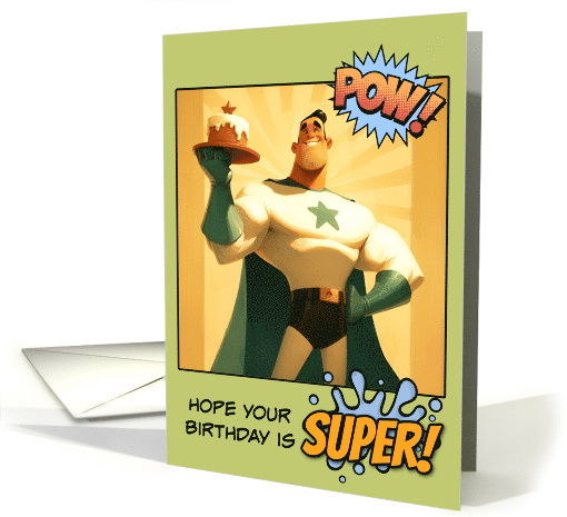 Happy Birthday Super Hero with Birthday Cake card (1845562)