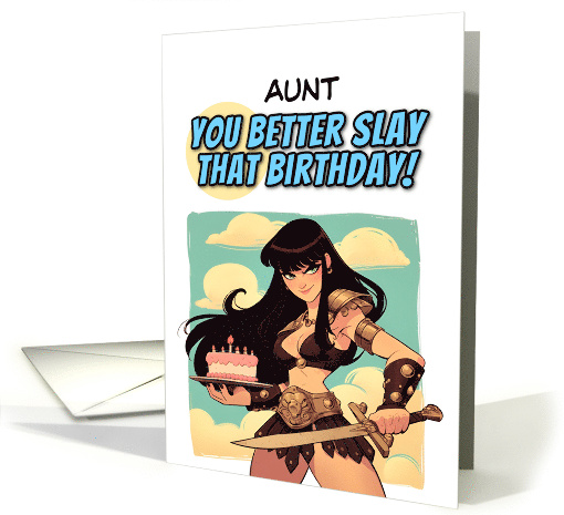 Aunt Happy Birthday Warrior Princess with Birthday Cake card (1845570)