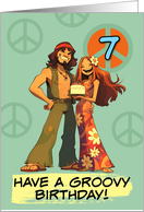 7 Years Old Happy Birthday Flower Power Hippy Couple card