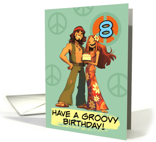 8 Years Old Happy Birthday Flower Power Hippy Couple card (1846338)