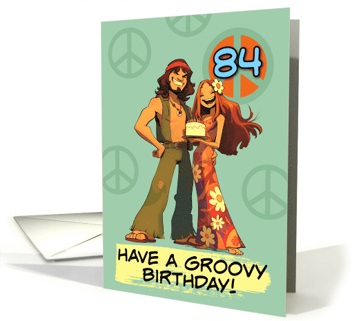 84 Years Old Happy Birthday Flower Power Hippy Couple card (1846488)