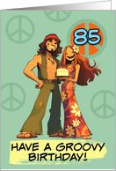 85 Years Old Happy Birthday Flower Power Hippy Couple card