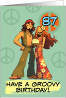 87 Years Old Happy Birthday Flower Power Hippy Couple card