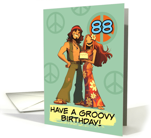 88 Years Old Happy Birthday Flower Power Hippy Couple card (1846496)