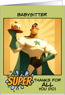 Babysitter Thank You Super Hero with Cake card