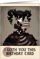 Happy Birthday Lolita Goth Girl with Birthday Cake card