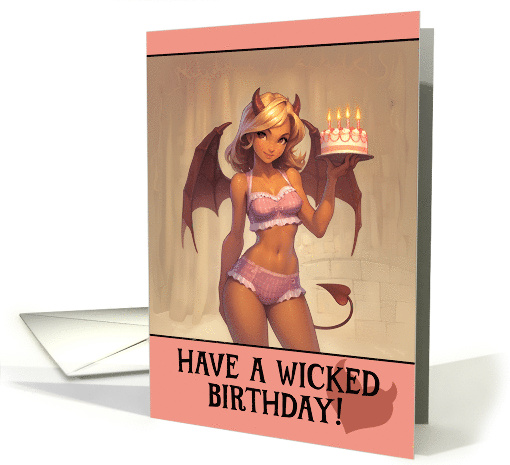 Happy Birthday Cute Female Demon with Birthday Cake card (1846916)