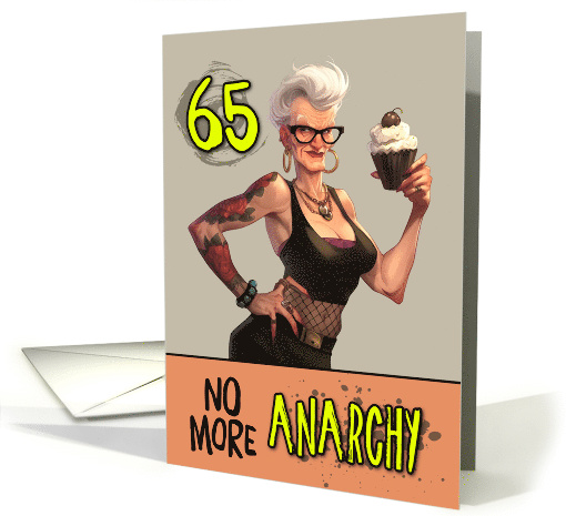 65 Years Old Happy Birthday Senior Punk Rocker with Cupcake card