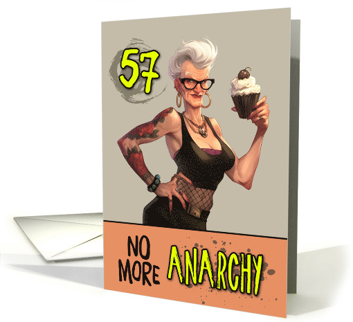 57 Years Old Happy Birthday Senior Punk Rocker with Cupcake card