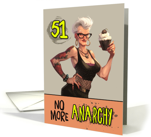 51 Years Old Happy Birthday Senior Punk Rocker with Cupcake card