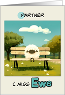 Partner Miss You Sheep on Park Bench card