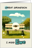 Great Grandson Miss You Sheep on Park Bench card