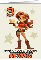 3 Years Old Happy Birthday Cowgirl with Birthday Cake card