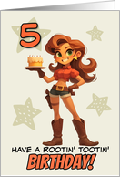 5 Years Old Happy Birthday Cowgirl with Birthday Cake card