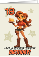 18 Years Old Happy Birthday Cowgirl with Birthday Cake card
