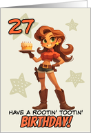27 Years Old Happy Birthday Cowgirl with Birthday Cake card