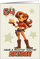 54 Years Old Happy Birthday Cowgirl with Birthday Cake card