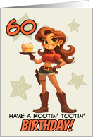 60 Years Old Happy Birthday Cowgirl with Birthday Cake card