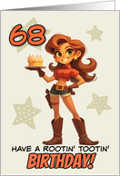 68 Years Old Happy Birthday Cowgirl with Birthday Cake card