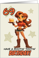 69 Years Old Happy Birthday Cowgirl with Birthday Cake card