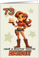 73 Years Old Happy Birthday Cowgirl with Birthday Cake card