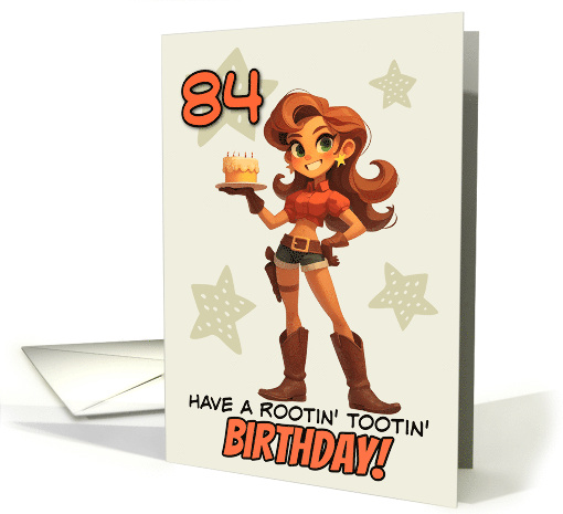 84 Years Old Happy Birthday Cowgirl with Birthday Cake card (1847518)