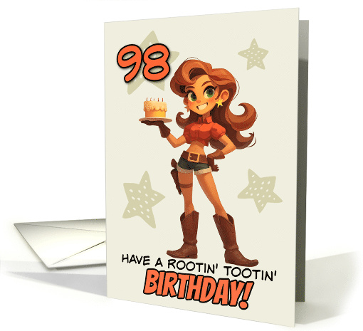 98 Years Old Happy Birthday Cowgirl with Birthday Cake card (1847560)