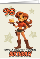 98 Years Old Happy Birthday Cowgirl with Birthday Cake card