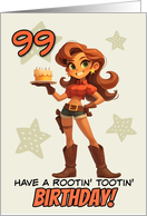 99 Years Old Happy Birthday Cowgirl with Birthday Cake card