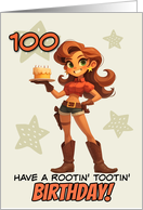 100 Years Old Happy Birthday Cowgirl with Birthday Cake card
