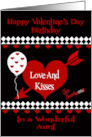 Birthday on Valentine’s Day to Aunt with Red Hearts on black and White card