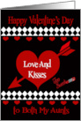 Valentine’s Day to Both Aunts with Red Hearts on Black and White card